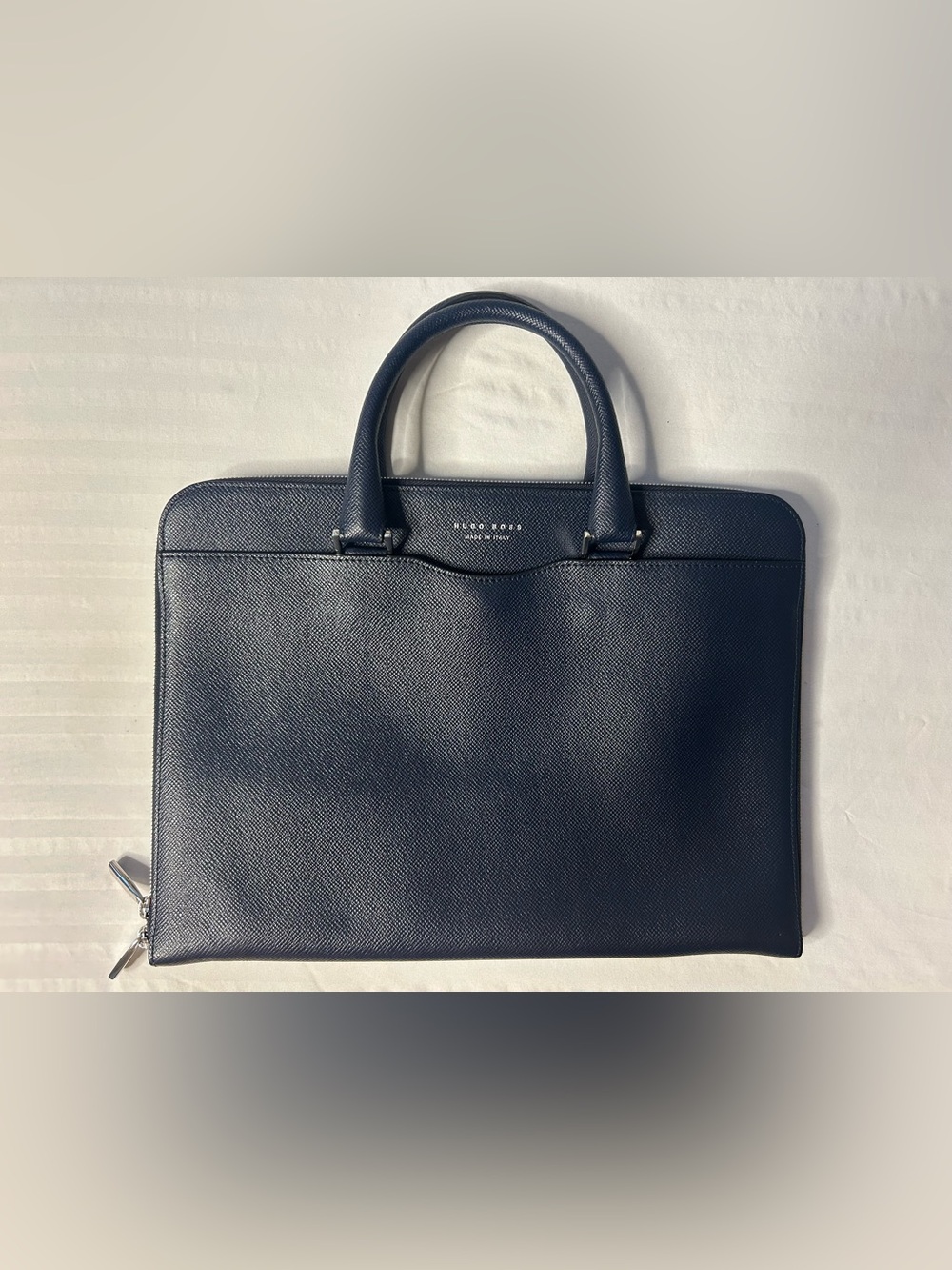 Hugo Boss Made in Italy Navy Calfskin Leather Briefcase Laptop Business Bag